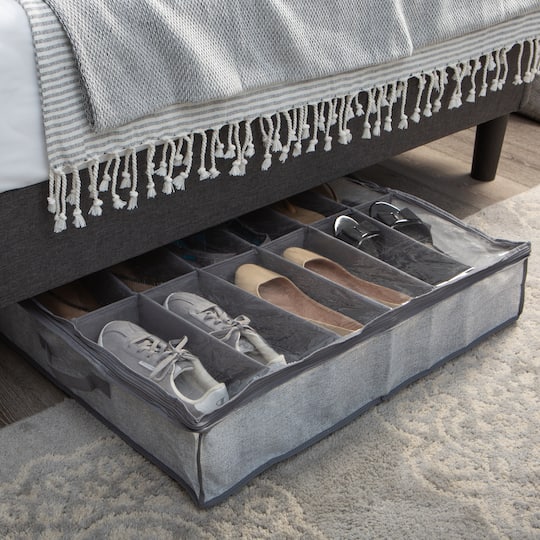 Simplify Heather Gray 12 Pair Under the Bed Shoe Storage Box